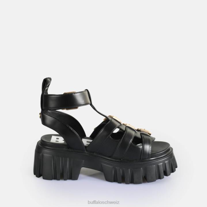 Buffalo Löwenzähne Plateausandalen vegan 846Z159 Schwarz|Sandalen