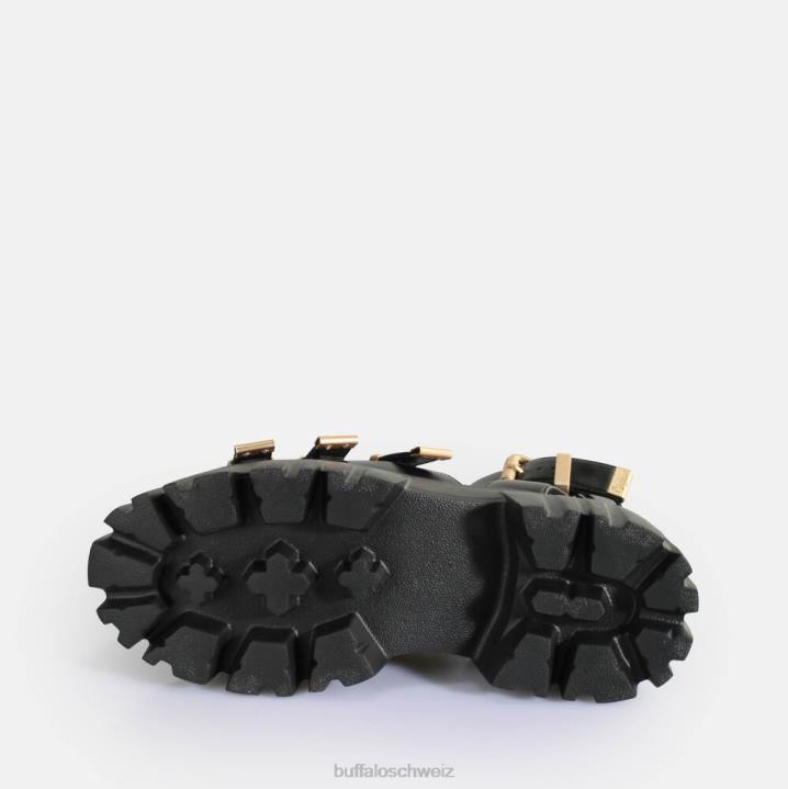 Buffalo Löwenzähne Plateausandalen vegan 846Z159 Schwarz|Sandalen