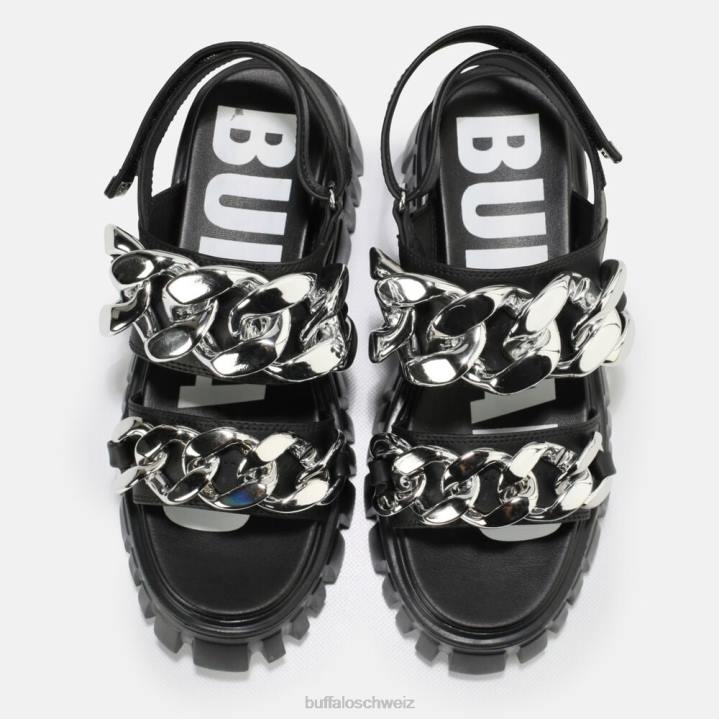 Buffalo Plateausandale mit Löwenkette, vegan 846Z902 Schwarz|Sandalen