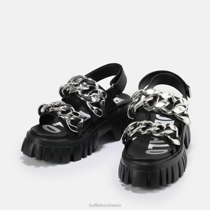 Buffalo Plateausandale mit Löwenkette, vegan 846Z902 Schwarz|Sandalen