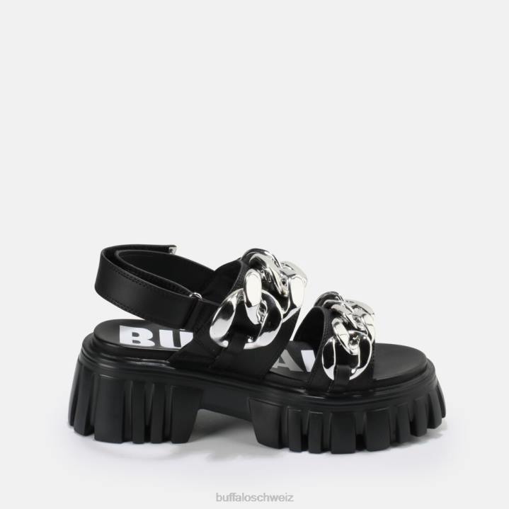 Buffalo Plateausandale mit Löwenkette, vegan 846Z902 Schwarz|Sandalen