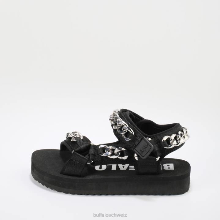 Buffalo Plateausandalen mit Salbeikette, vegan 846Z922 Schwarz|Sandalen