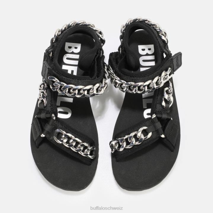 Buffalo Plateausandalen mit Salbeikette, vegan 846Z922 Schwarz|Sandalen