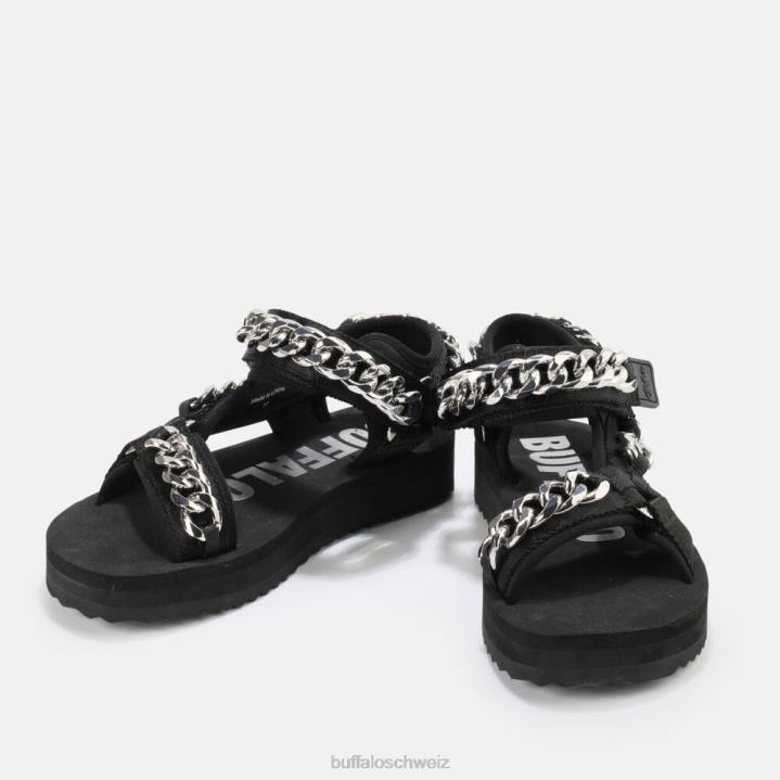 Buffalo Plateausandalen mit Salbeikette, vegan 846Z922 Schwarz|Sandalen