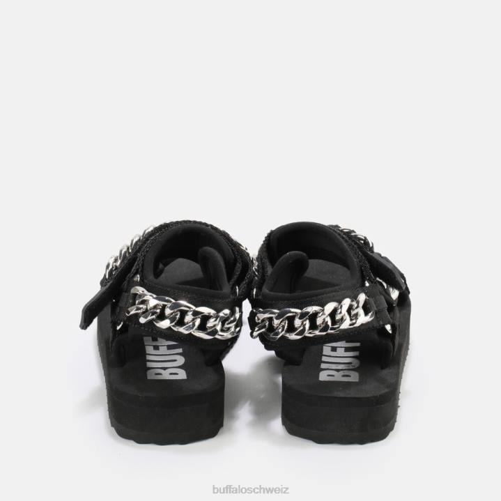 Buffalo Plateausandalen mit Salbeikette, vegan 846Z922 Schwarz|Sandalen