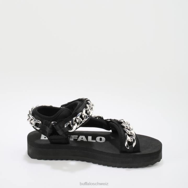 Buffalo Plateausandalen mit Salbeikette, vegan 846Z922 Schwarz|Sandalen