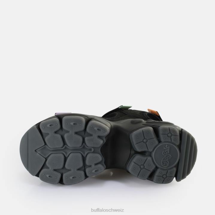 Buffalo binäre 0 Plateausandalen vegan 846Z149 Schwarz|Sandalen