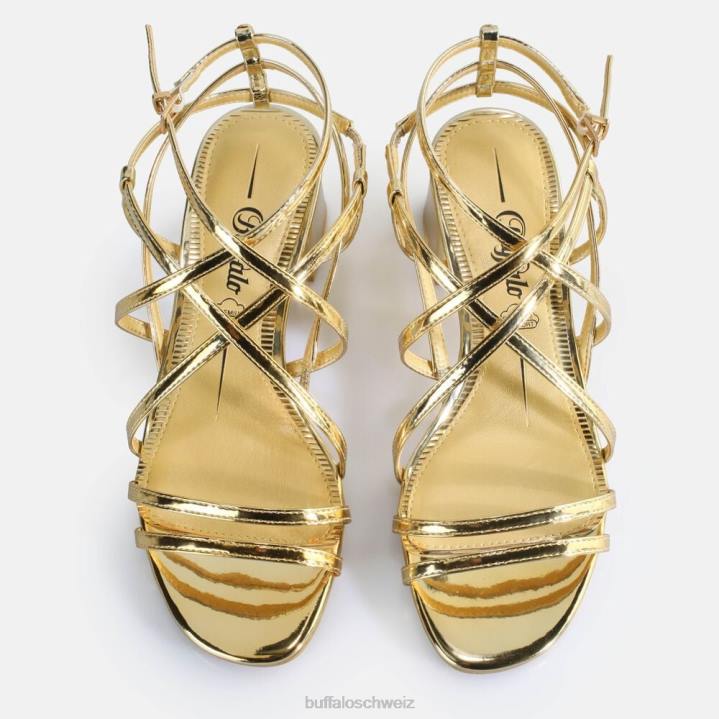 Buffalo Lilly Cage-Sandalen mit Absatz, vegan 846Z290 Gold|Sandalen