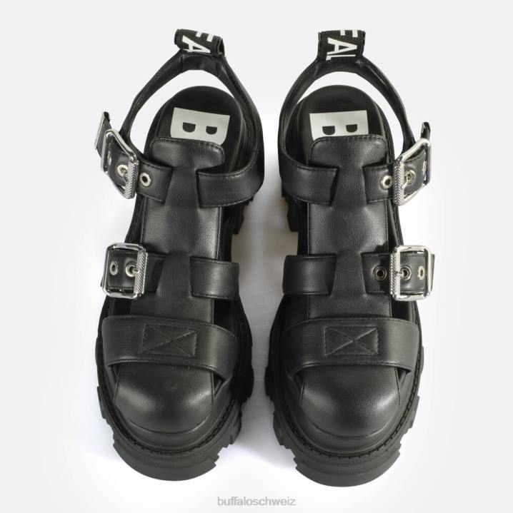 Buffalo Riot Trawl-Sandalen mit Absatz, vegan 846Z84 Schwarz|Sandalen
