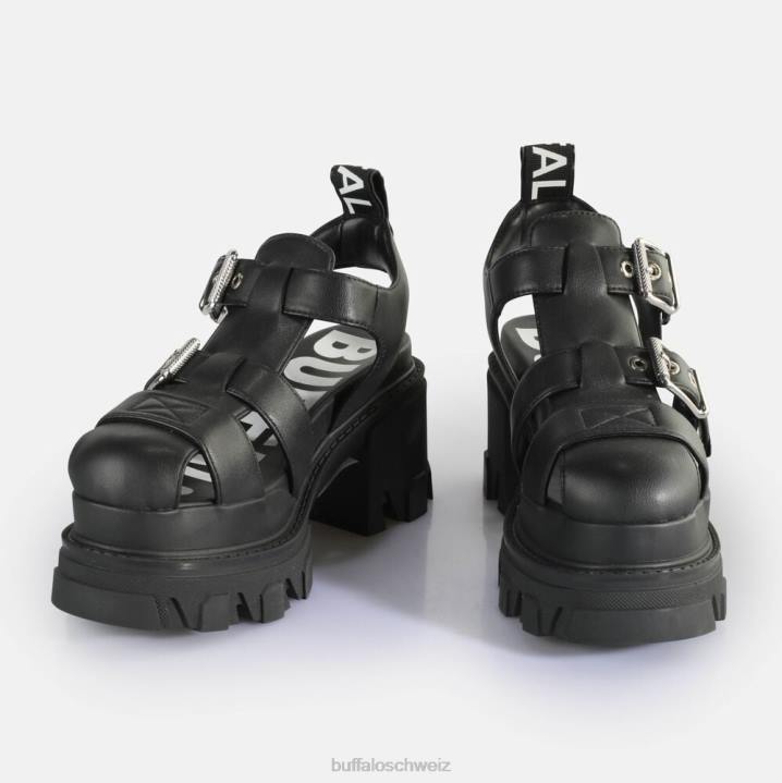 Buffalo Riot Trawl-Sandalen mit Absatz, vegan 846Z84 Schwarz|Sandalen
