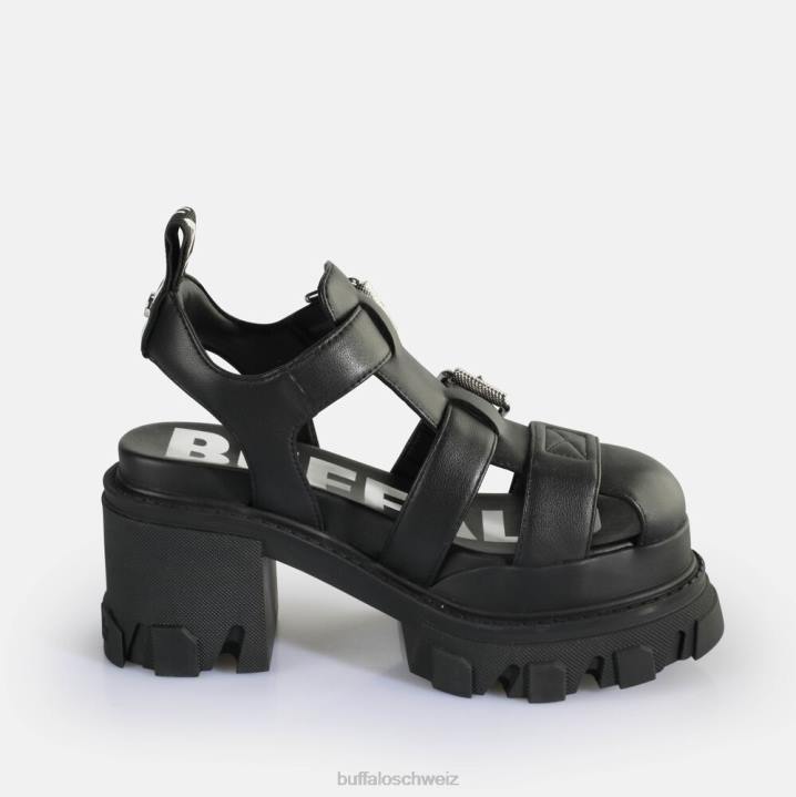 Buffalo Riot Trawl-Sandalen mit Absatz, vegan 846Z84 Schwarz|Sandalen