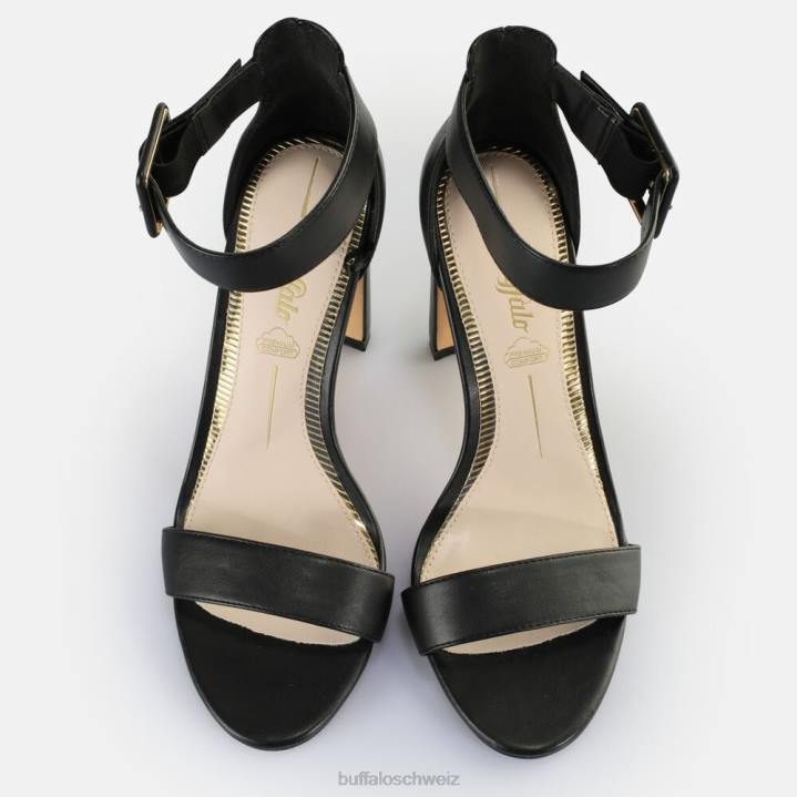 Buffalo Vegane Jeans-Sandalen mit Knöchelabsatz 846Z413 Schwarz|Sandalen