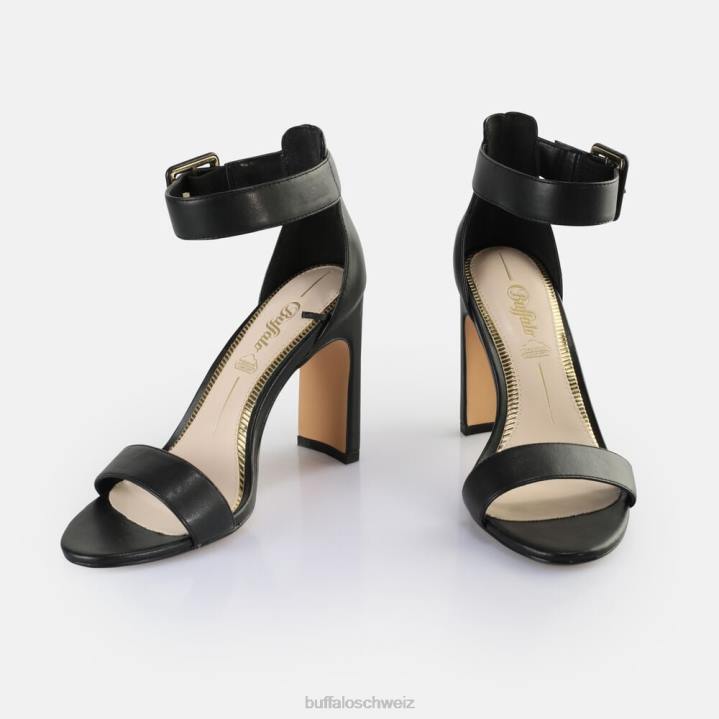 Buffalo Vegane Jeans-Sandalen mit Knöchelabsatz 846Z413 Schwarz|Sandalen