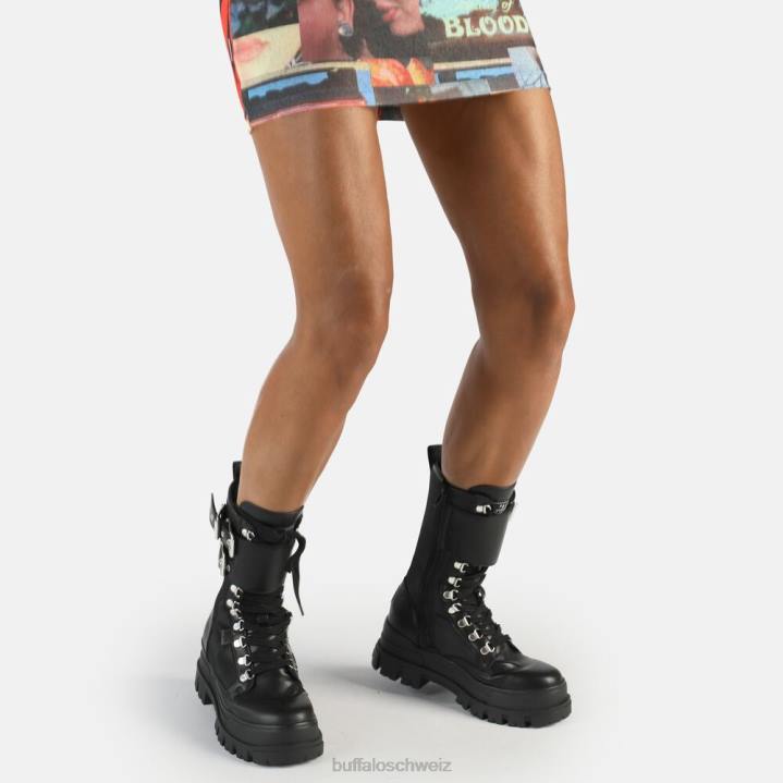 Buffalo Aspha Com Steel Laceup Hi veganes Nappa/Nylon 846Z689 Schwarz|Stiefel