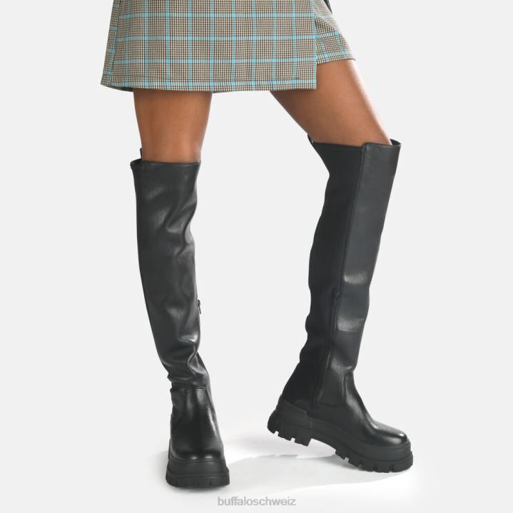 Buffalo Aspha über Stiefel flach vegan 846Z369 Schwarz|Stiefel