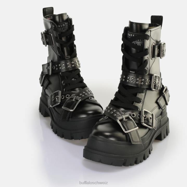 Buffalo Aspha Buckle Mid Ankle Boot vegan 846Z849 Schwarz|Stiefel
