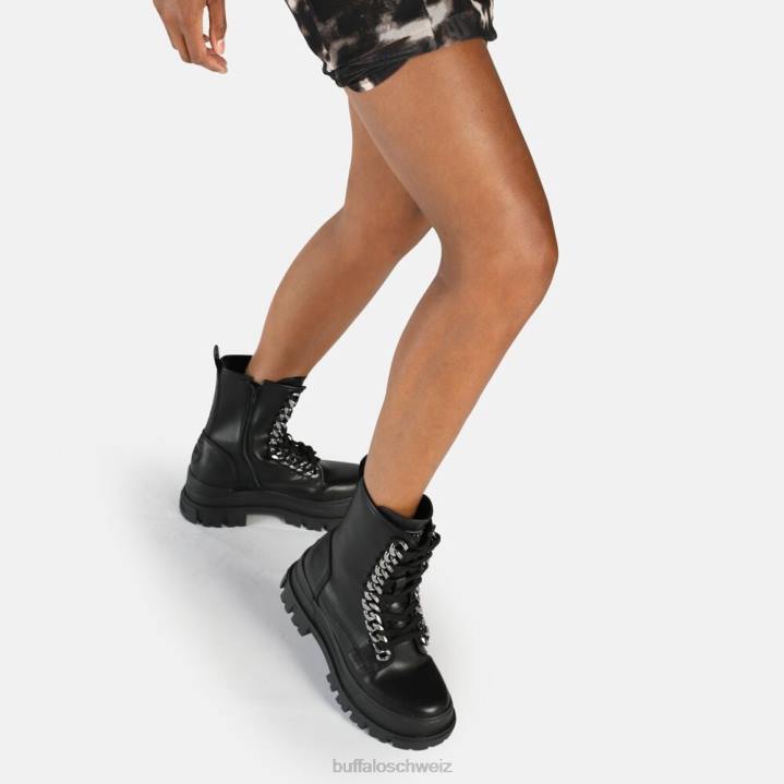 Buffalo Aspha Chain Laceup Mid Ankle Boot vegan 846Z784 Schwarz|Stiefel