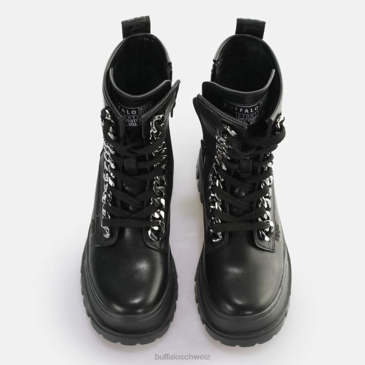 Buffalo Aspha Chain Laceup Mid Ankle Boot vegan 846Z784 Schwarz|Stiefel