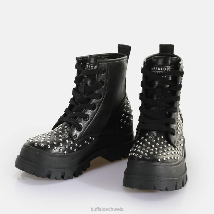 Buffalo Aspha Rld Pin Laceup Mid Ankle Boot vegan 846Z367 Schwarz|Stiefel