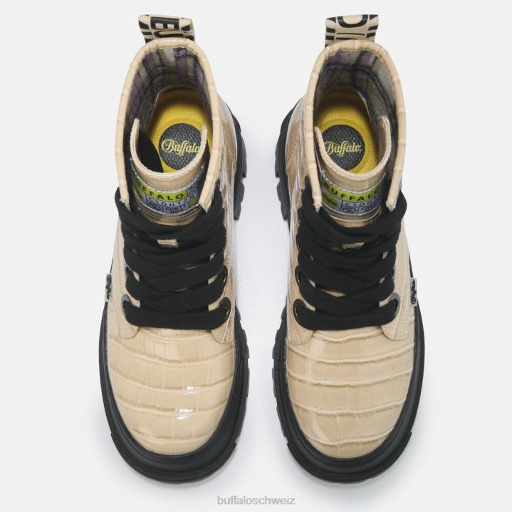 Buffalo Aspha Schnür-Hi-Bootie, flach, vegan 846Z371 Creme|Stiefel