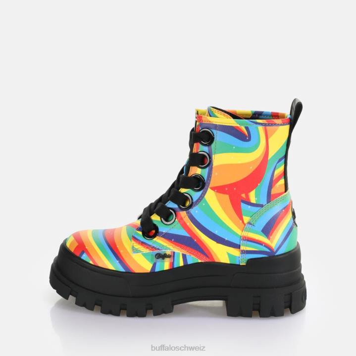 Buffalo Aspha Schnür-Hi-Stiefelette vegan 846Z370 schwarzer Regenbogen|Stiefel