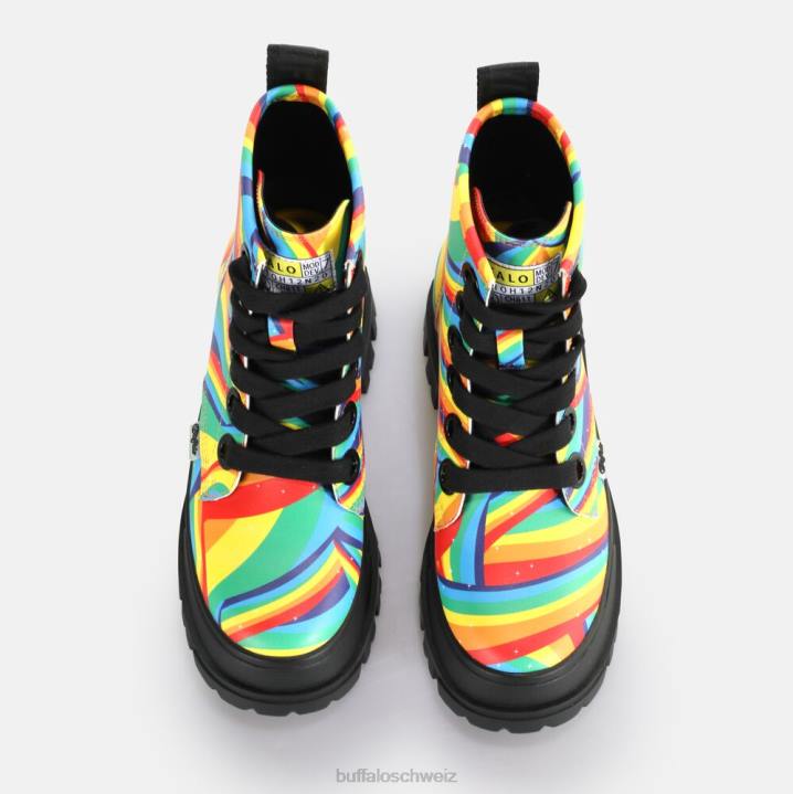 Buffalo Aspha Schnür-Hi-Stiefelette vegan 846Z370 schwarzer Regenbogen|Stiefel