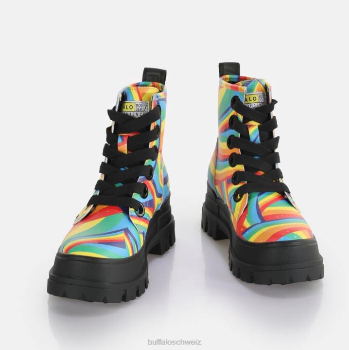 Buffalo Aspha Schnür-Hi-Stiefelette vegan 846Z370 schwarzer Regenbogen|Stiefel