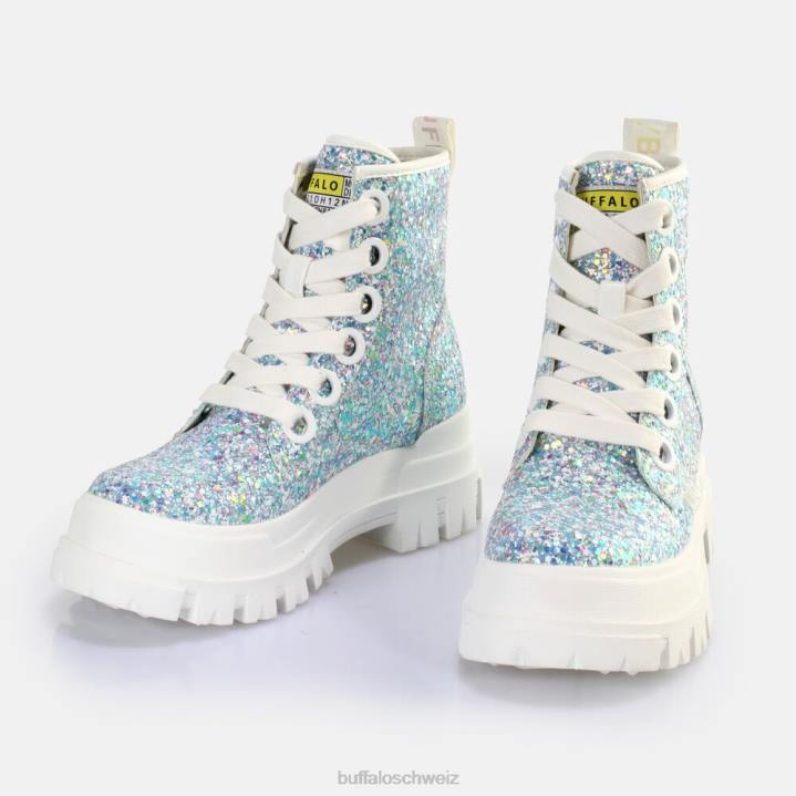 Buffalo Aspha Schnür-Hi-Stiefelette vegan 846Z372 silber/creme|Stiefel
