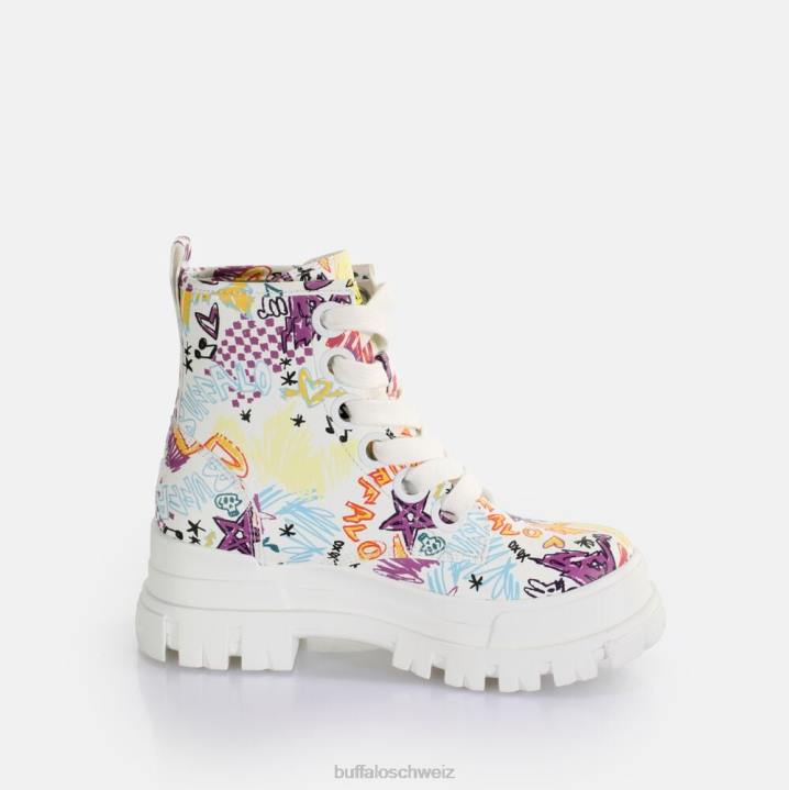Buffalo Aspha Schnür-Hi-Stiefelette vegan 846Z375 weißes Graffiti|Stiefel