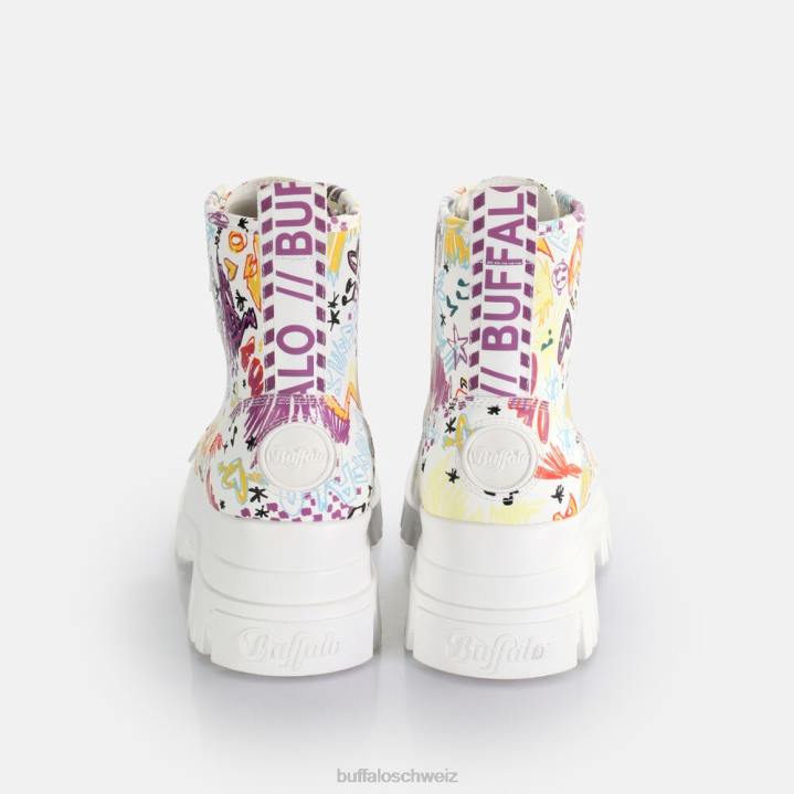 Buffalo Aspha Schnür-Hi-Stiefelette vegan 846Z375 weißes Graffiti|Stiefel