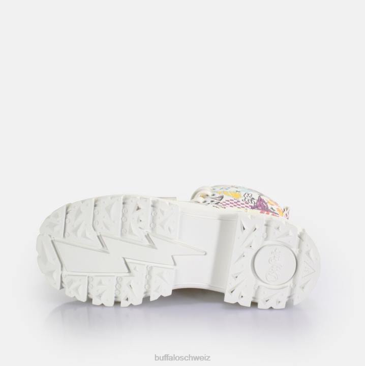 Buffalo Aspha Schnür-Hi-Stiefelette vegan 846Z375 weißes Graffiti|Stiefel