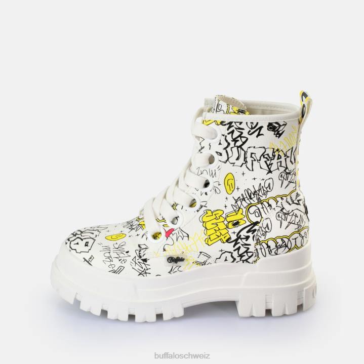 Buffalo Aspha Schnür-Hi-Stiefelette vegan 846Z438 weißes Graffiti|Stiefel