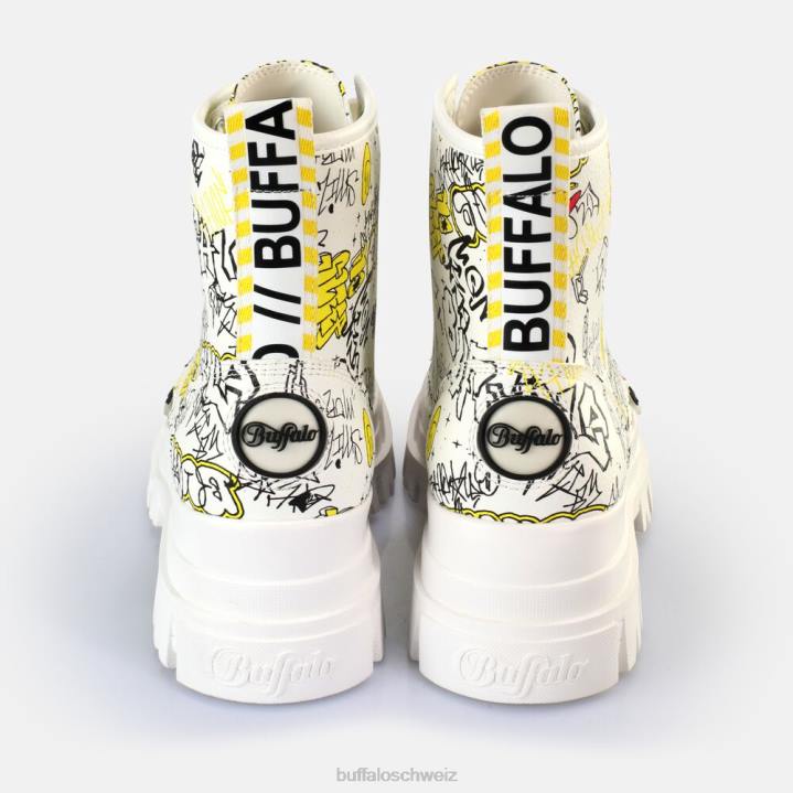 Buffalo Aspha Schnür-Hi-Stiefelette vegan 846Z438 weißes Graffiti|Stiefel