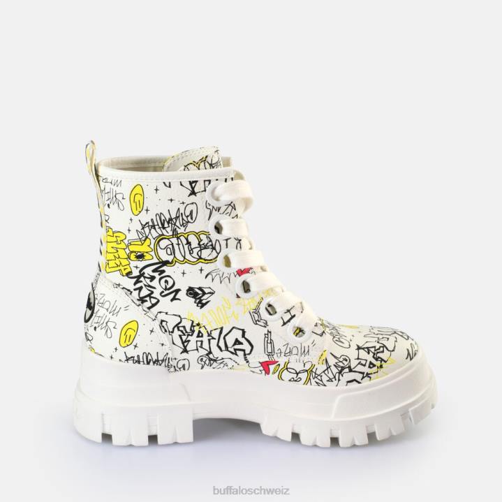 Buffalo Aspha Schnür-Hi-Stiefelette vegan 846Z438 weißes Graffiti|Stiefel