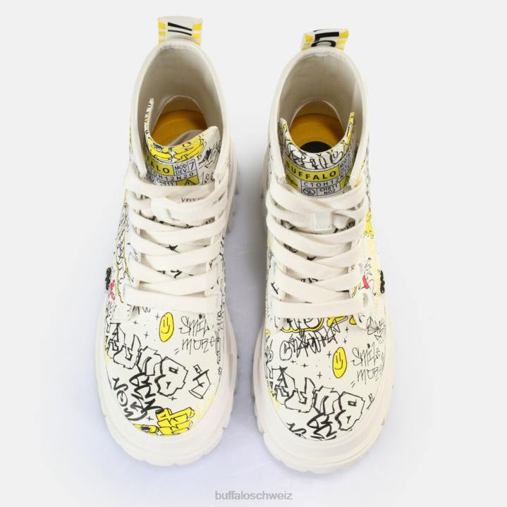 Buffalo Aspha Schnür-Hi-Stiefelette vegan 846Z438 weißes Graffiti|Stiefel