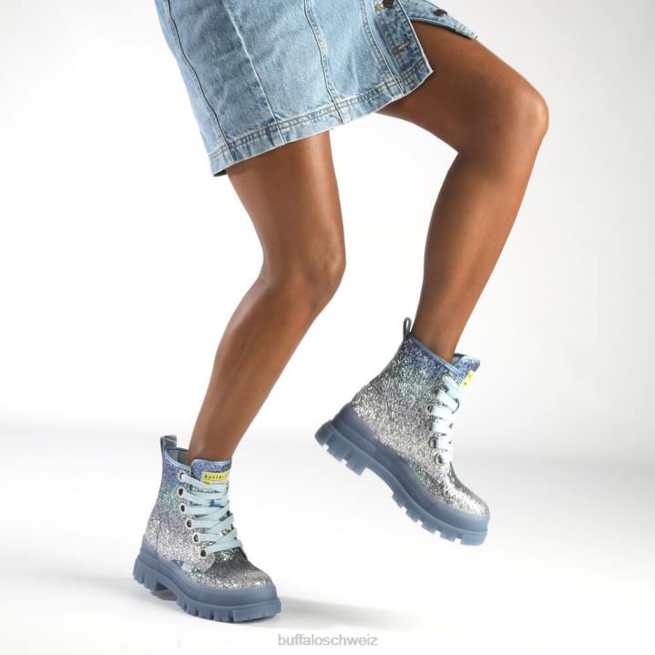 Buffalo Aspha Schnür-Hi-Stiefelette vegan 846Z440 Silber-Grau|Stiefel