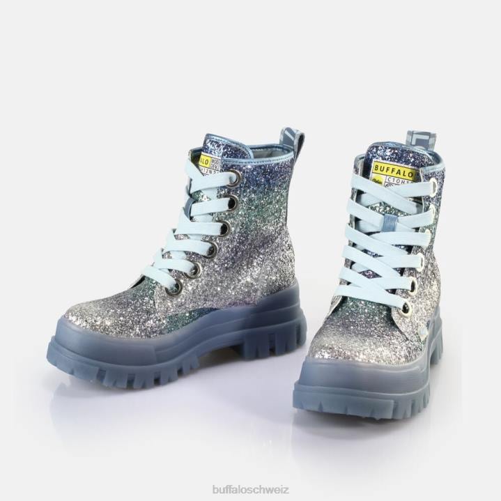 Buffalo Aspha Schnür-Hi-Stiefelette vegan 846Z440 Silber-Grau|Stiefel