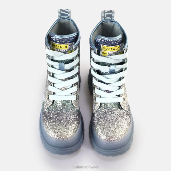 Buffalo Aspha Schnür-Hi-Stiefelette vegan 846Z440 Silber-Grau|Stiefel