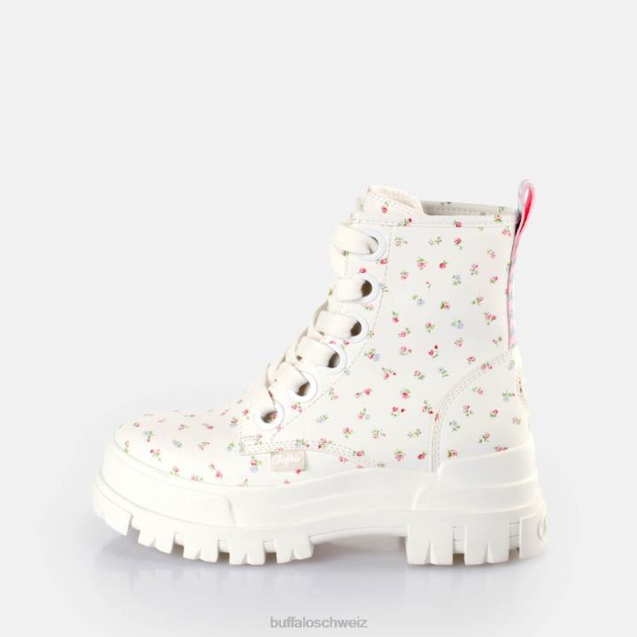 Buffalo Aspha Schnür-Hi-Stiefeletten vegan 846Z412 weiße Blumen|Stiefel