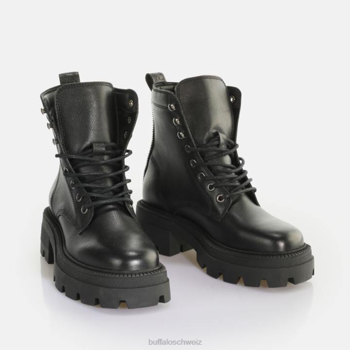 Buffalo Quadratischer mittelhoher Schnürstiefel 846Z151 Schwarz|Stiefel
