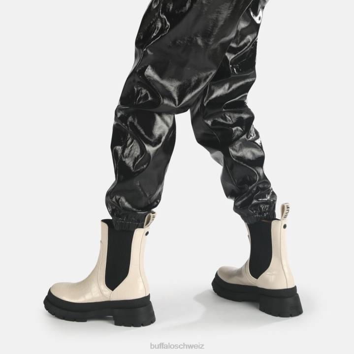 Buffalo Simona Bootie flach vegan 846Z458 cremefarben im Kroko-Look|Stiefel