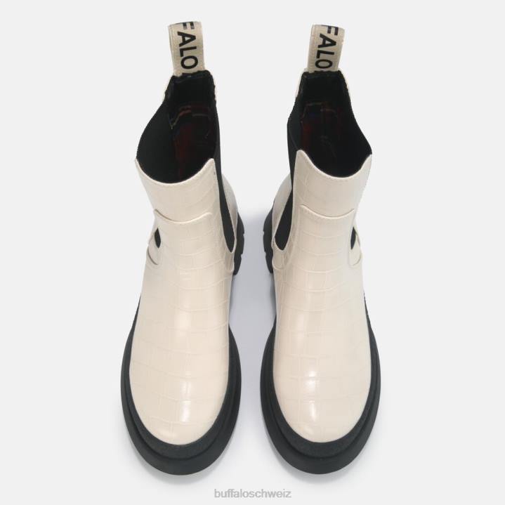 Buffalo Simona Bootie flach vegan 846Z458 cremefarben im Kroko-Look|Stiefel