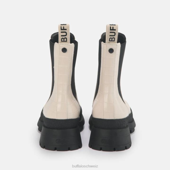 Buffalo Simona Bootie flach vegan 846Z458 cremefarben im Kroko-Look|Stiefel