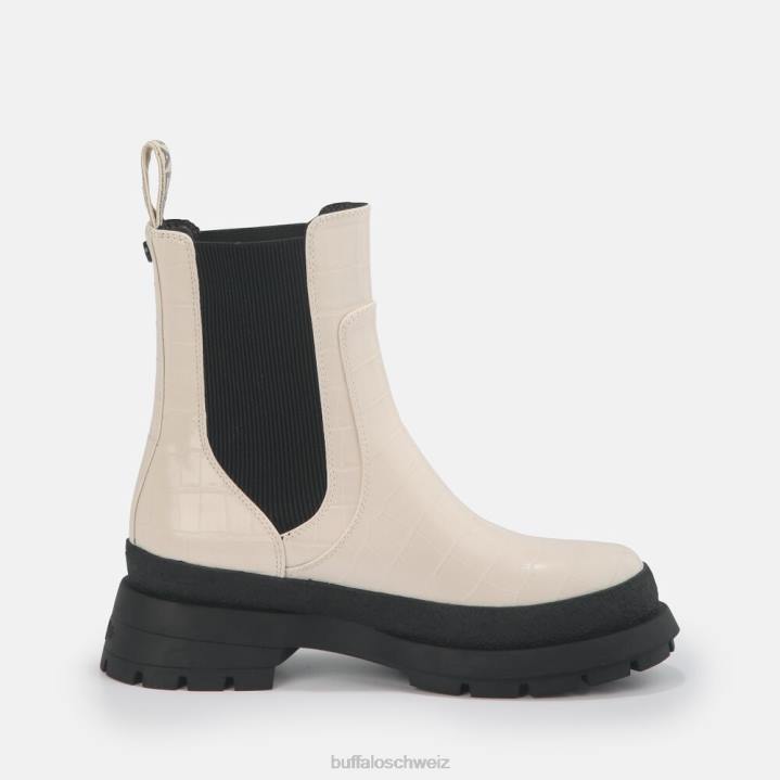 Buffalo Simona Bootie flach vegan 846Z458 cremefarben im Kroko-Look|Stiefel