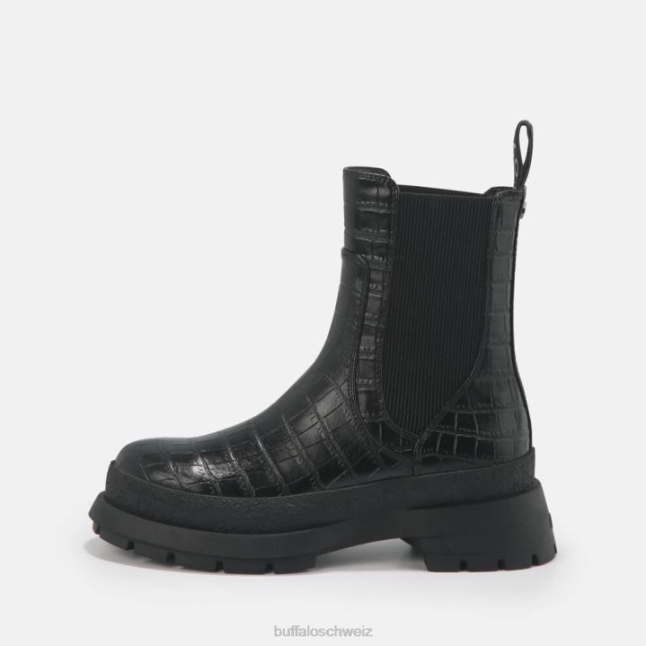 Buffalo Simona Bootie flach vegan 846Z459 schwarz im Krokomuster|Stiefel