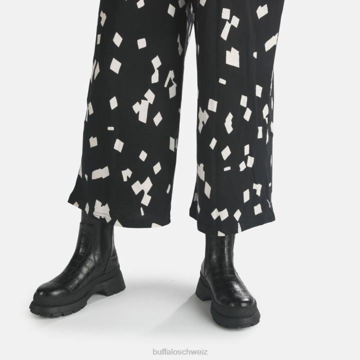 Buffalo Simona Bootie flach vegan 846Z459 schwarz im Krokomuster|Stiefel