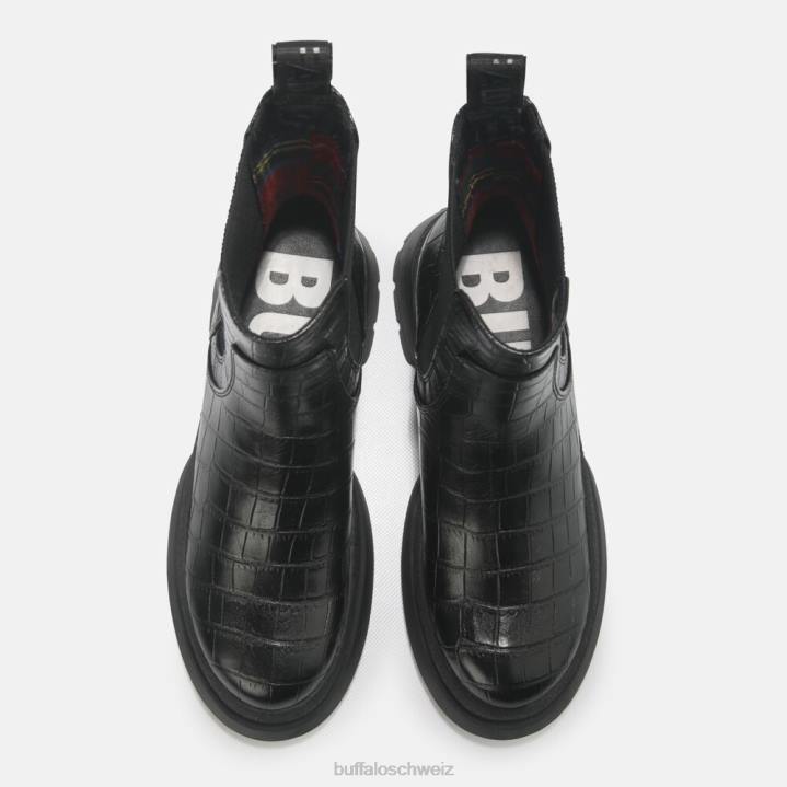 Buffalo Simona Bootie flach vegan 846Z459 schwarz im Krokomuster|Stiefel