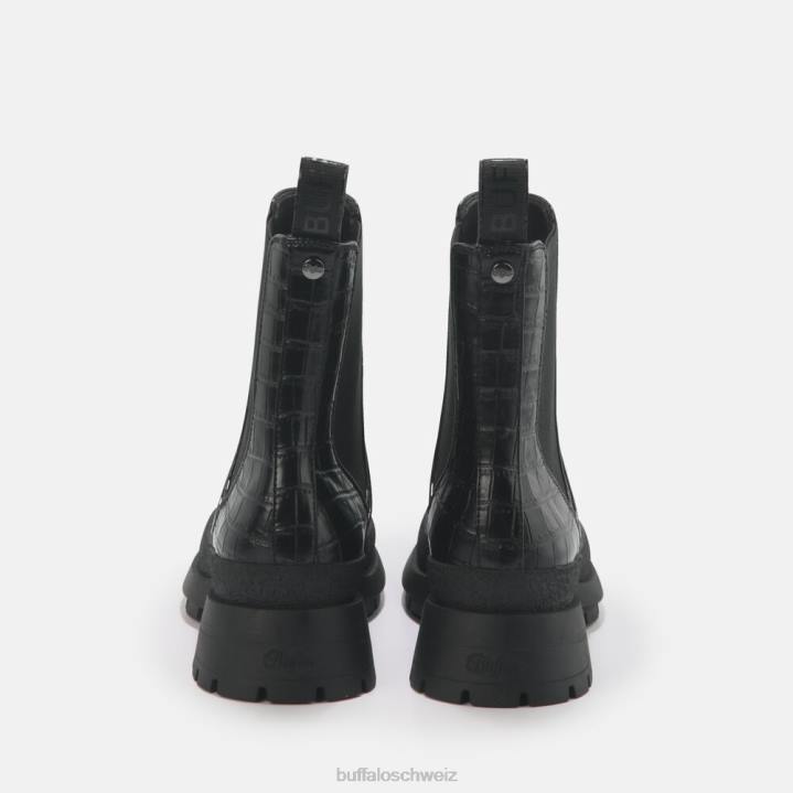 Buffalo Simona Bootie flach vegan 846Z459 schwarz im Krokomuster|Stiefel