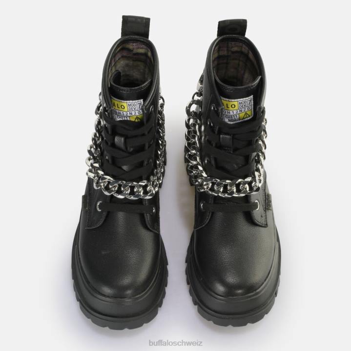 Buffalo aspha Kettenstiefelette vegan 846Z473 schwarzes Silber|Stiefel