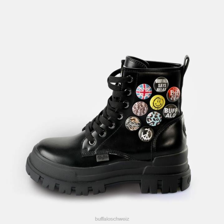 Buffalo aspha rld Knöpfe Stiefeletten vegan 846Z270 Schwarz|Stiefel